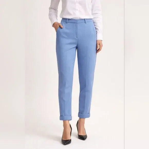 Ann Taylor Eva Fit High Rise Ankle Pants Size 8 Blue Career Office Spring - Picture 1 of 10